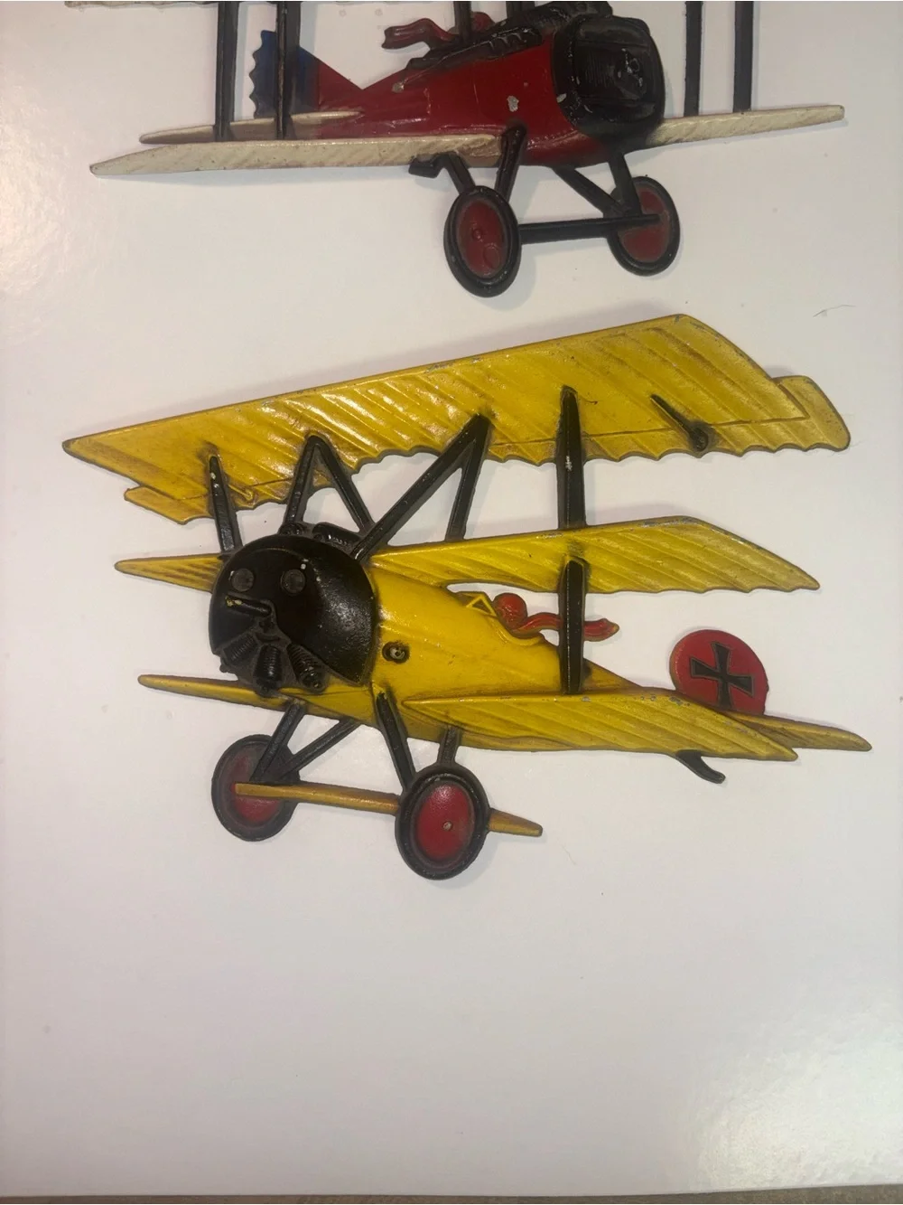 3 Vintage WW1 Fighter Bi Plane, 1975 Homco USA Cast metal Wall Decor